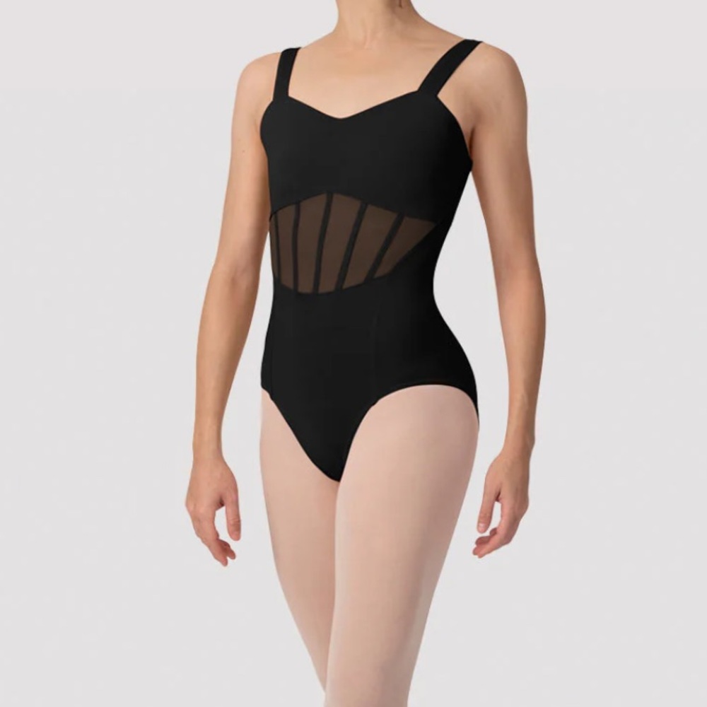 Bloch Black Mesh-Panel Dance Bodysuit